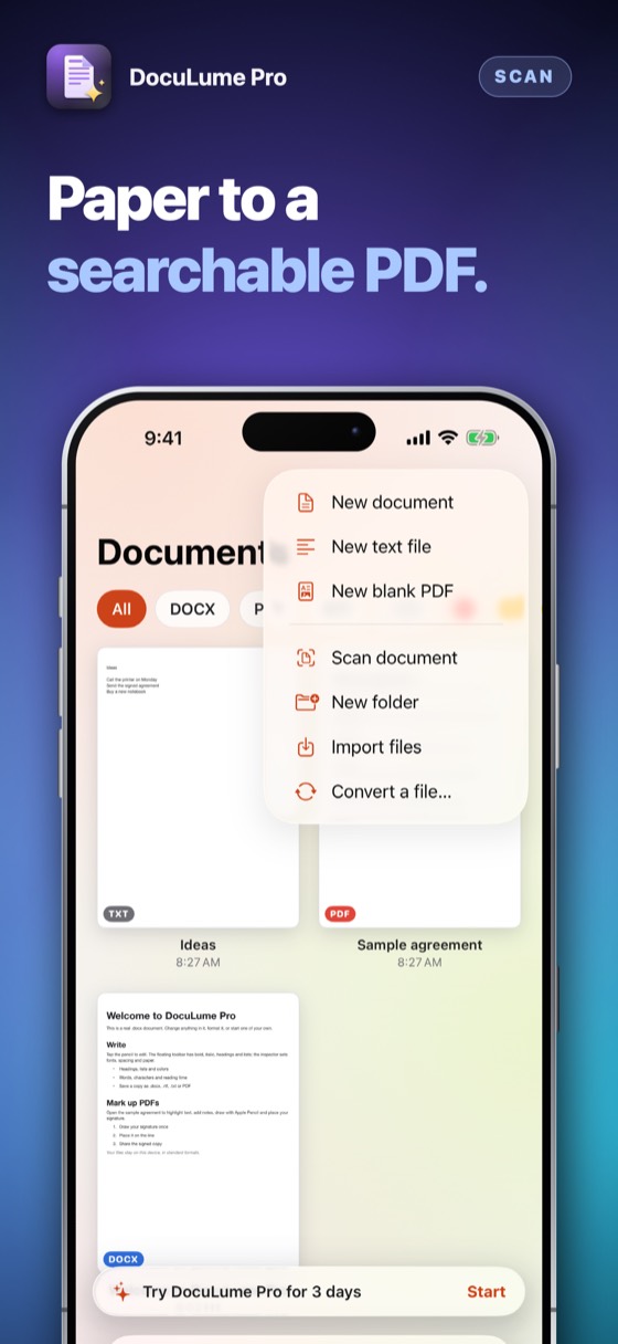 DocuLume Pro – Summaries, translation, Siri — nothing leaves the phone.