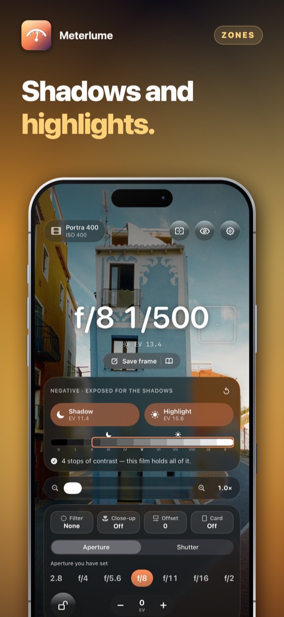 Meterlume – The live view, with the controls put away.